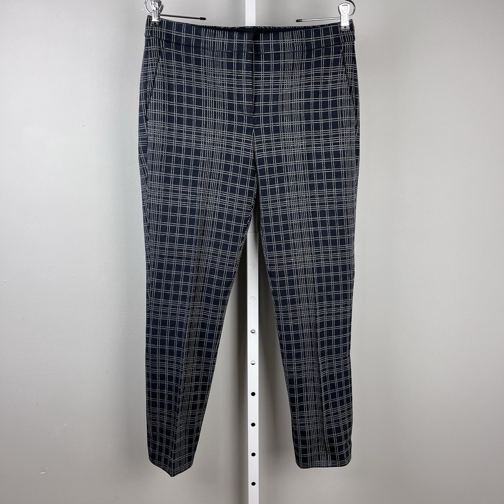 Theory Testra 2B Pants Womens Size 6 Black White Plaid Structured Knit